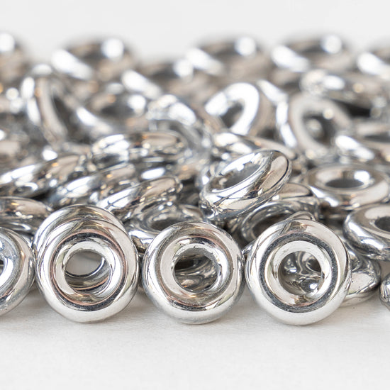 10mm Glass Ring Beads - Crystal Full Labrador Silver - 25 Beads