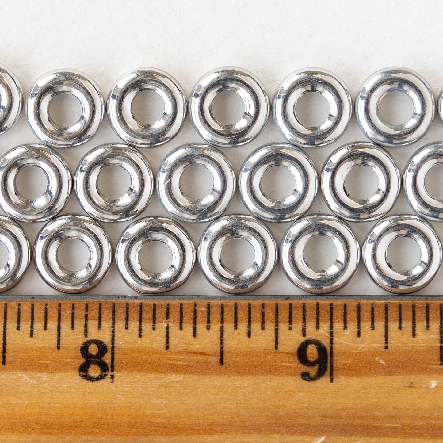 10mm Glass Ring Beads - Crystal Full Labrador Silver - 25 Beads