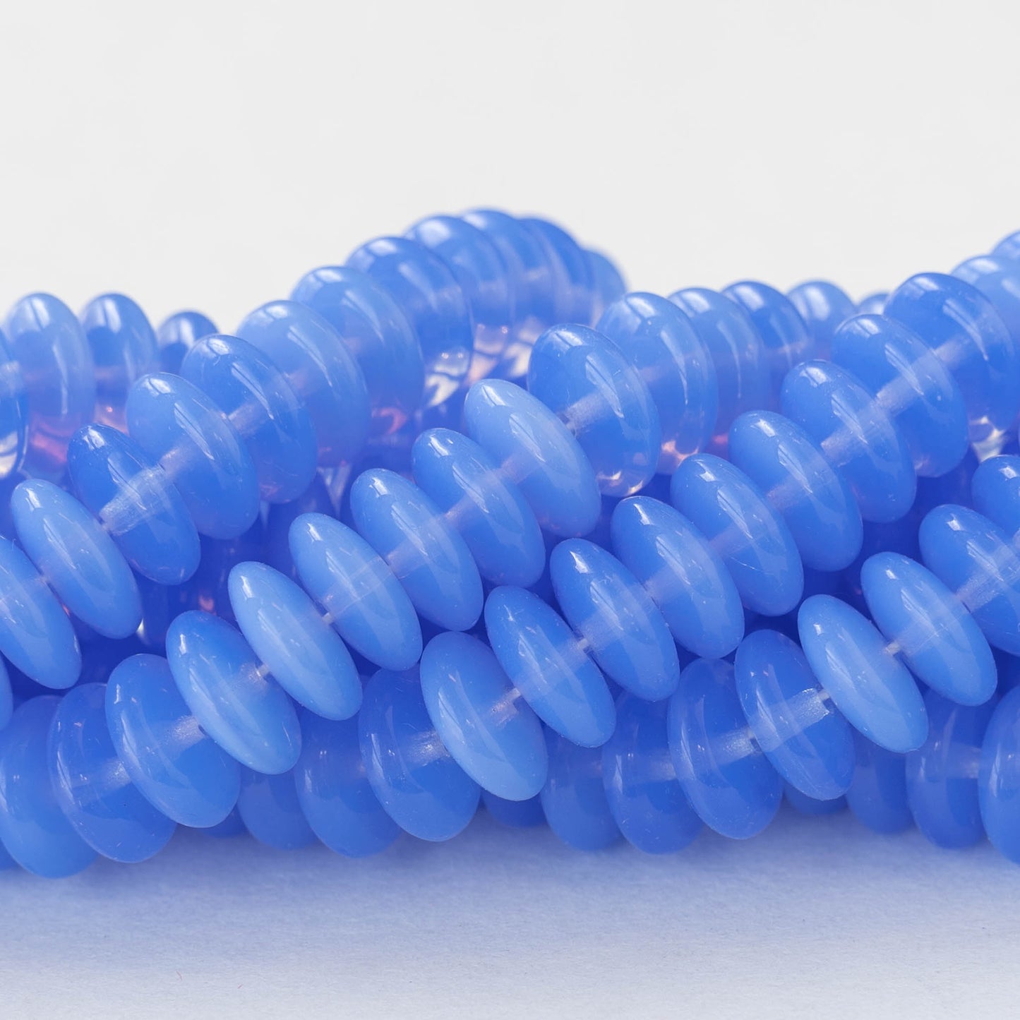 10mm Glass Rondelle Beads - Lt. Blue Opaline - 30 Beads