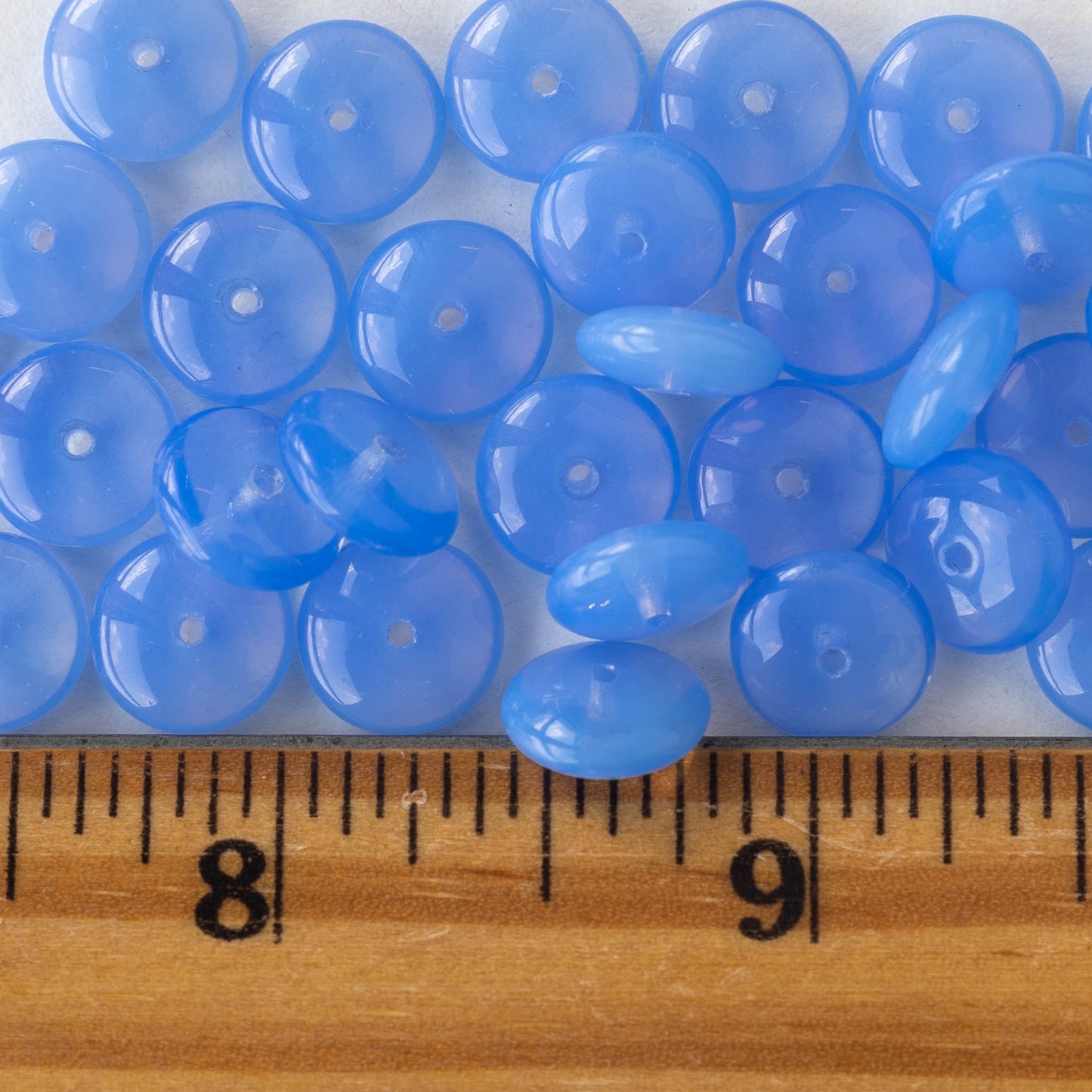 10mm Glass Rondelle Beads - Lt. Blue Opaline - 30 Beads