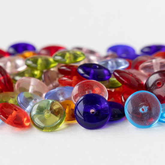 10mm Glass Rondelle Bead - Transparent Mix - 100