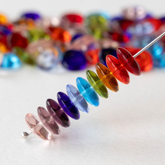 10mm Glass Rondelle Bead - Transparent Mix - 100