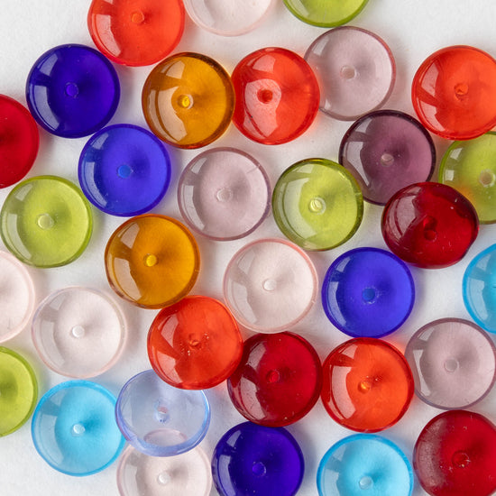 10mm Glass Rondelle Bead - Transparent Mix - 100