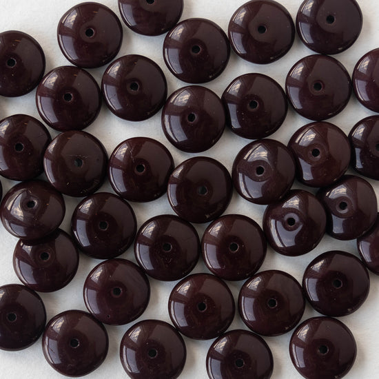 10mm Rondelle Beads - Opaque Dark Brown - 30 Beads