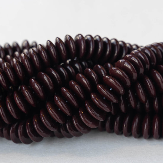 10mm Rondelle Beads - Opaque Dark Brown - 30 Beads