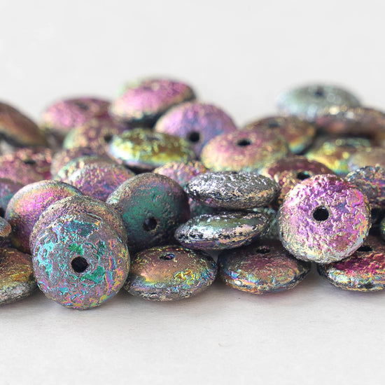 10mm Rondelle Beads - Etched Purple Iris Matte - 30 Beads