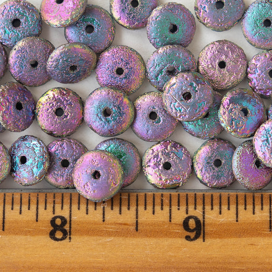 10mm Rondelle Beads - Etched Purple Iris Matte - 30 Beads