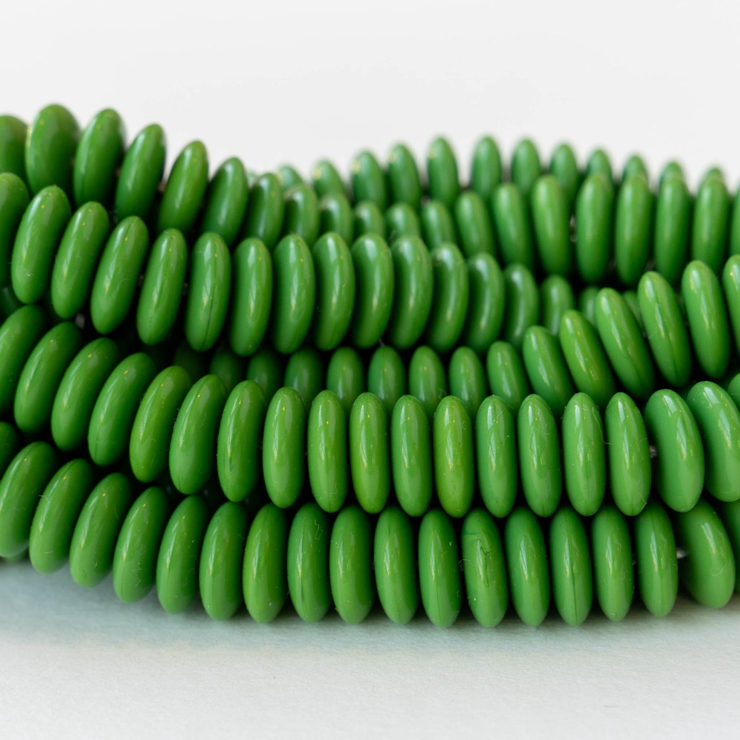 10mm Glass Rondelle Bead - Opaque Green - 30 Beads