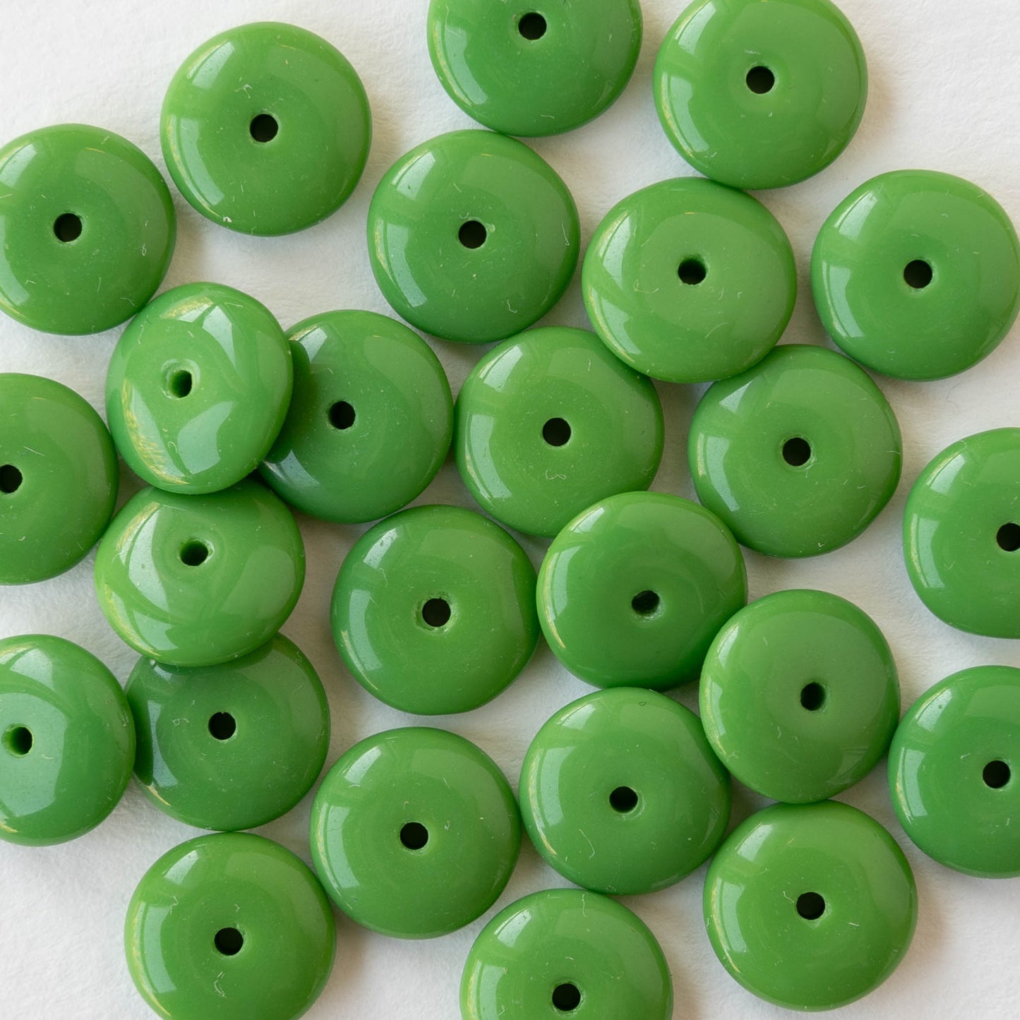 10mm Glass Rondelle Bead - Opaque Green - 30 Beads