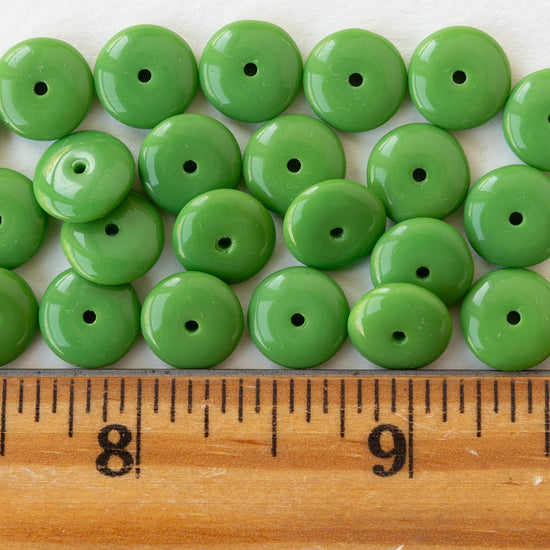 10mm Glass Rondelle Bead - Opaque Green - 30 Beads