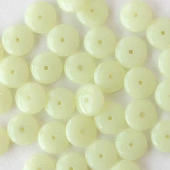 10mm Glass Rondelle Beads - Yellow Jonquil Opaline - 30 Beads
