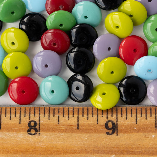 10mm Glass Rondelle Beads - Opaque Bead Mix - 50 or 100