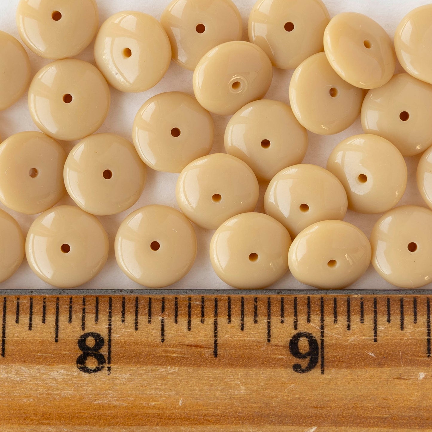 10mm Rondelle Beads - Opaque Beige - 30 Beads