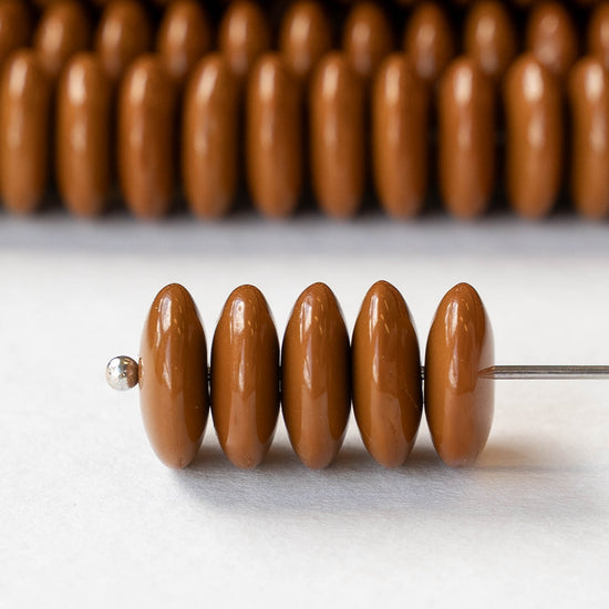 10mm Rondelle Beads - Opaque Brown - 30 Beads