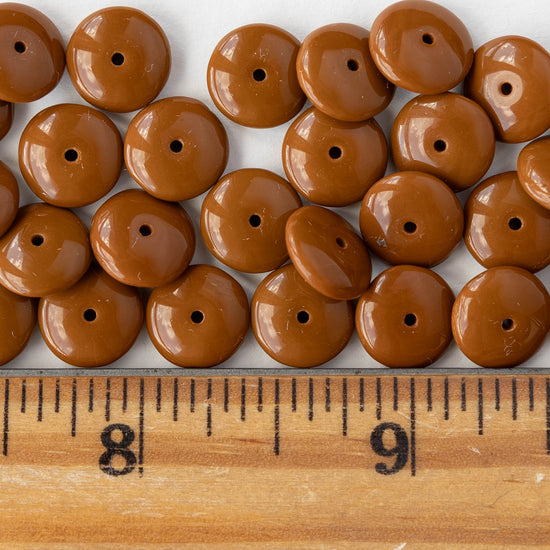 10mm Rondelle Beads - Opaque Brown - 30 Beads