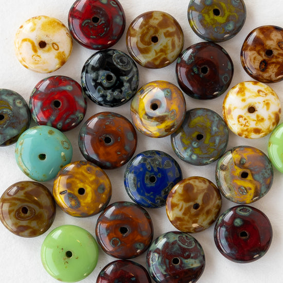 10mm Glass Rondelle Beads - Opaque Picasso Bead Mix - 50