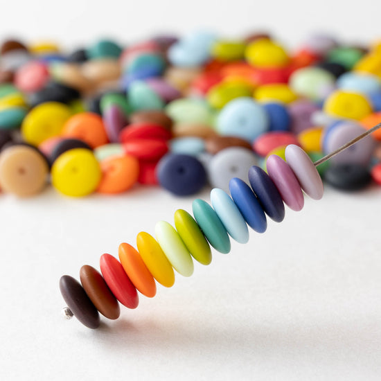 10mm Glass Rondelle Beads - Matte Opaque Rainbow Mix - 50 beads