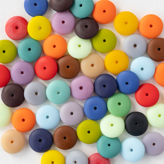 10mm Glass Rondelle Beads - Matte Opaque Rainbow Mix - 50 beads