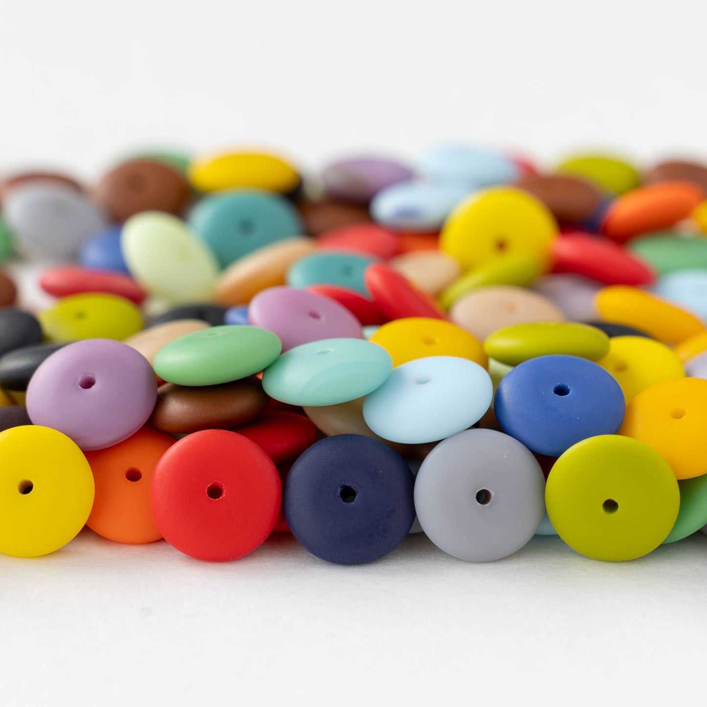 10mm Glass Rondelle Beads - Matte Opaque Rainbow Mix - 50 beads