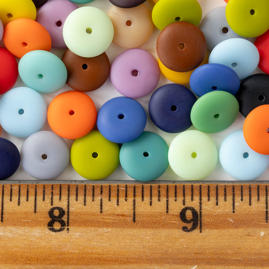 10mm Glass Rondelle Beads - Matte Opaque Rainbow Mix - 50 beads