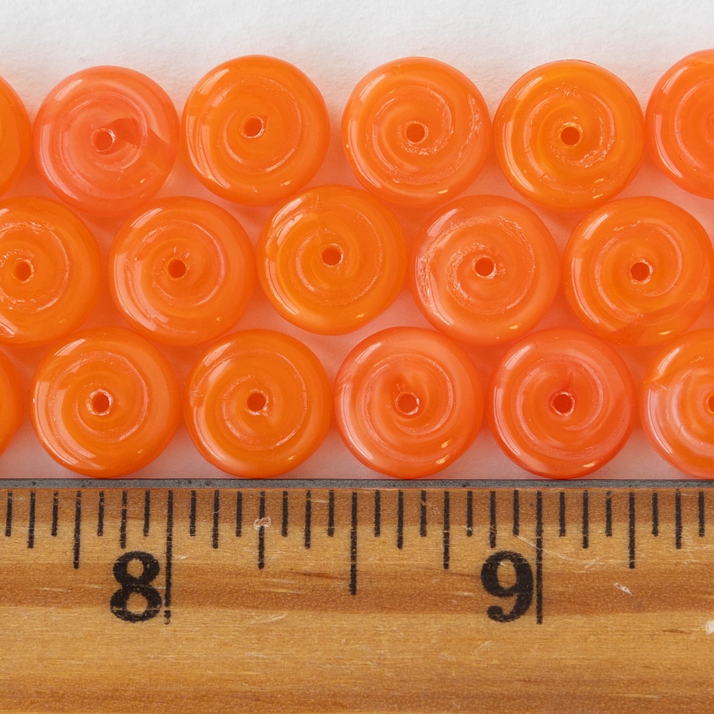 Load image into Gallery viewer, 10mm Vintage Glass Rondelle Beads - Orange - 20 Beads
