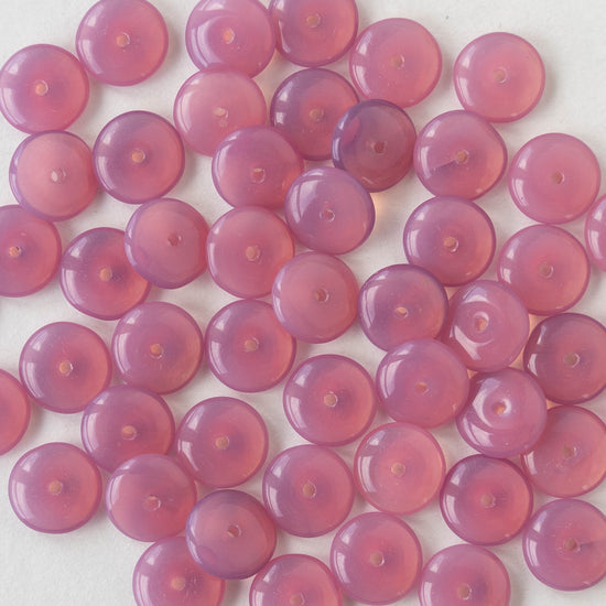 10mm Glass Rondelle Beads - Pink Opaline - 30 Beads