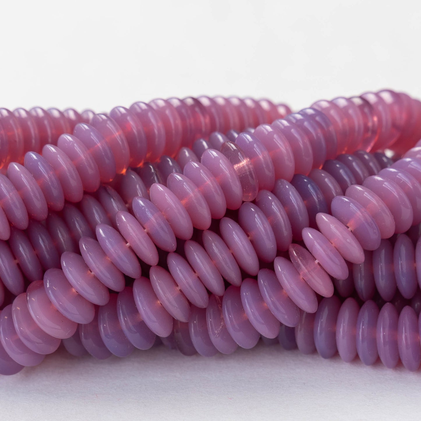10mm Glass Rondelle Beads - Pink Opaline - 30 Beads