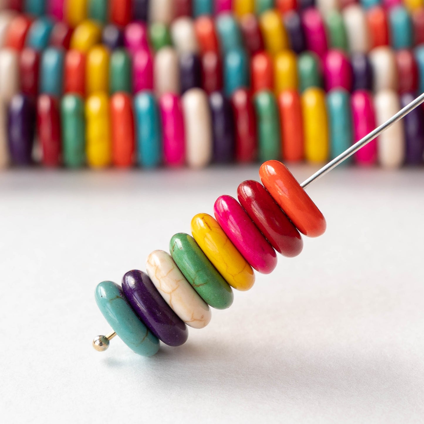 10mm Howlite Rondelle Beads - Rainbow - 16 inch strand ~120 beads