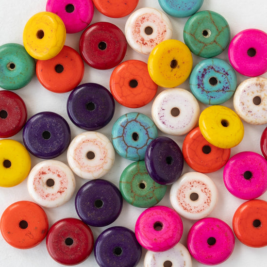 10mm Howlite Rondelle Beads - Rainbow - 16 inch strand ~120 beads