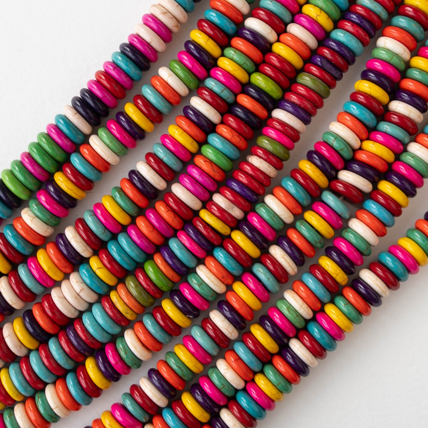 10mm Howlite Rondelle Beads - Rainbow - 16 inch strand ~120 beads