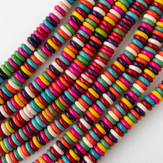 10mm Howlite Rondelle Beads - Rainbow - 16 inch strand ~120 beads