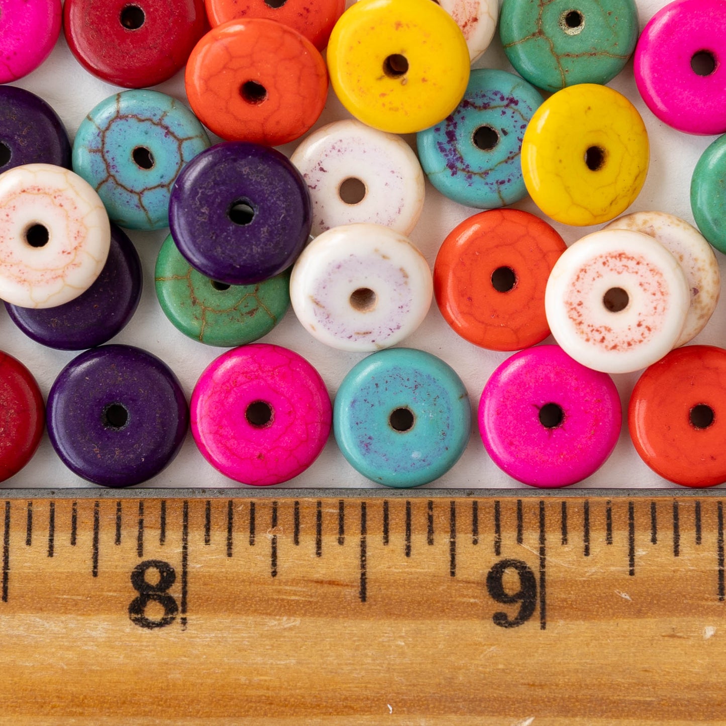10mm Howlite Rondelle Beads - Rainbow - 16 inch strand ~120 beads