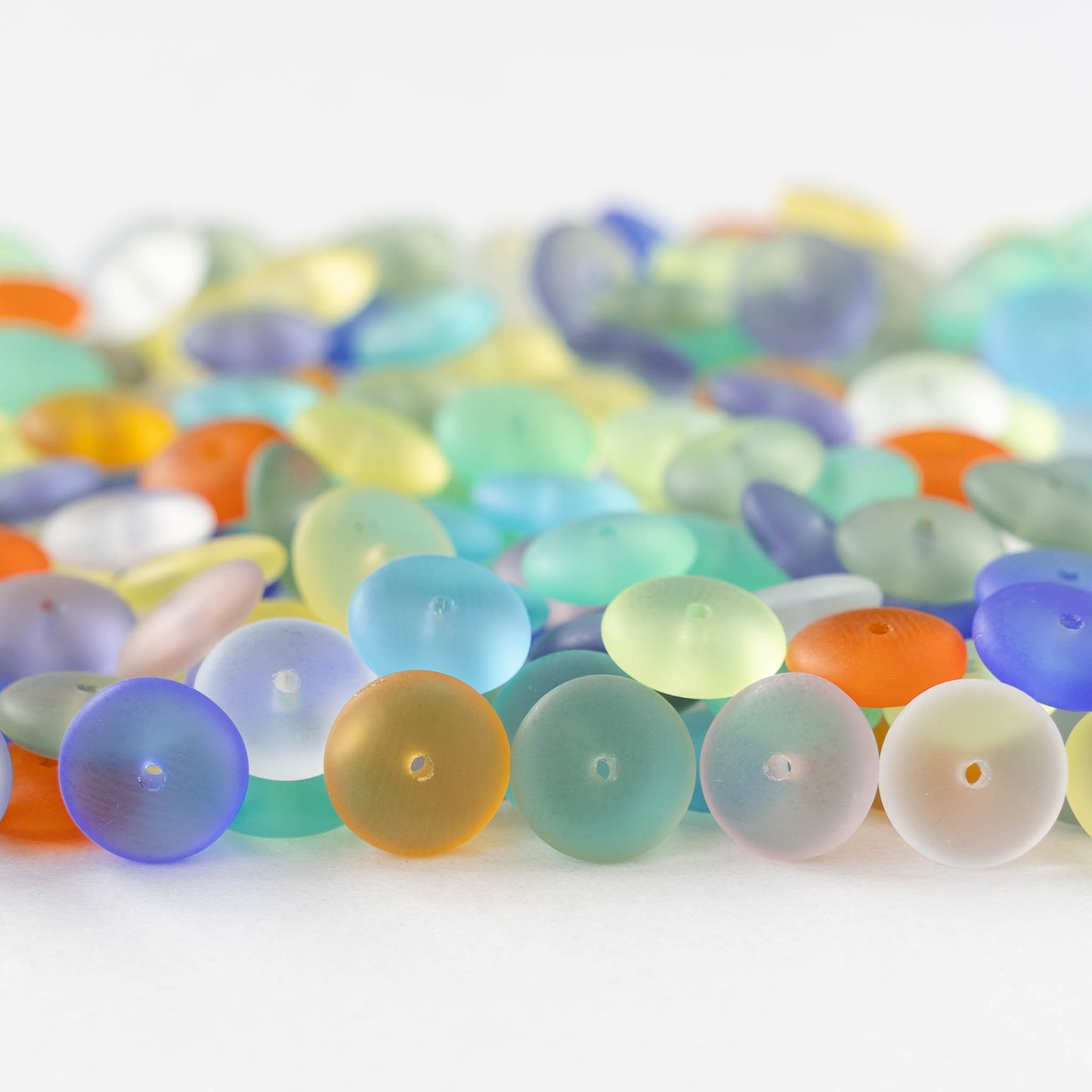 10mm Glass Rondelle Bead - Matte Transparent Mix - 50 beads