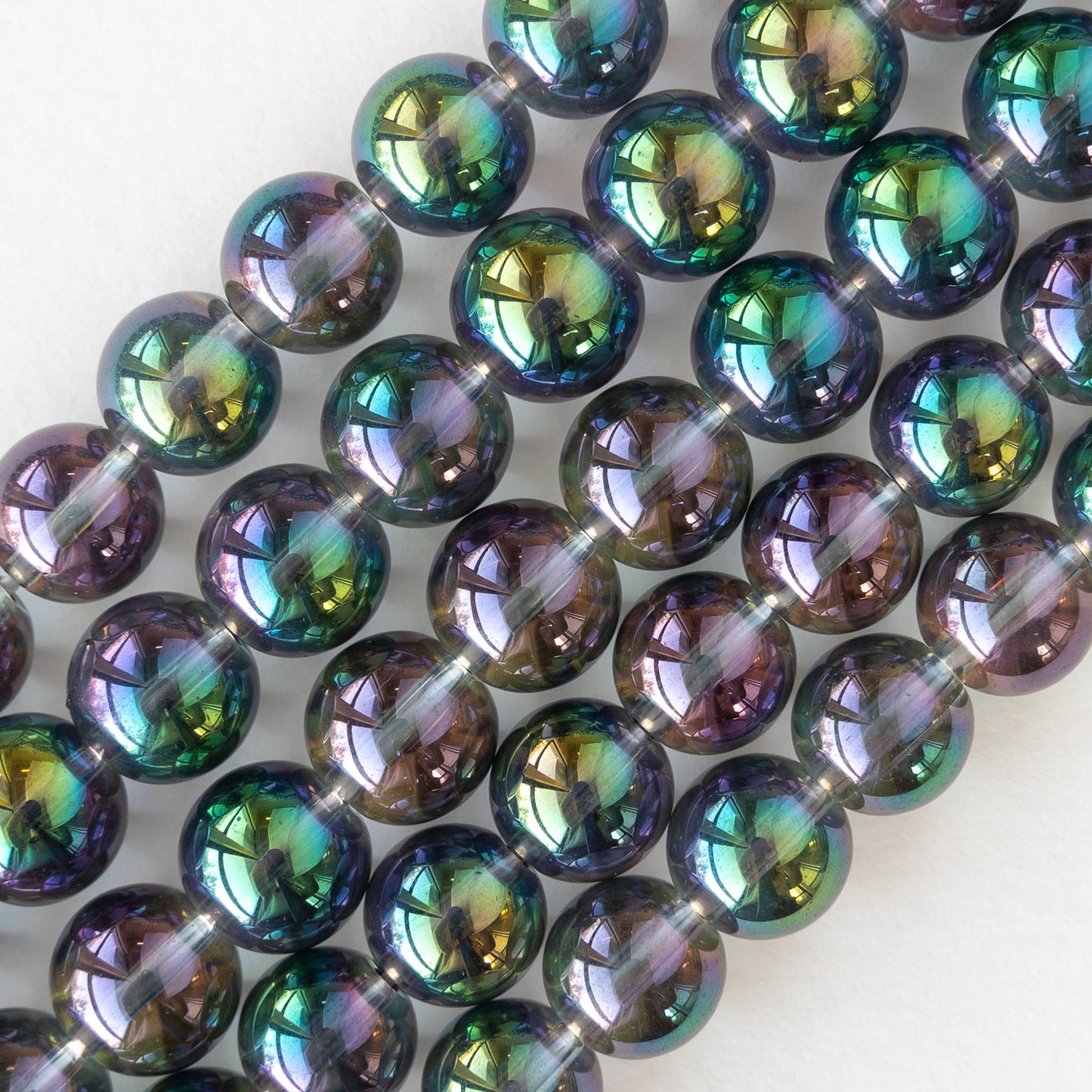 10mm Round Glass Beads - Rainbow Angel Aura - 20 beads