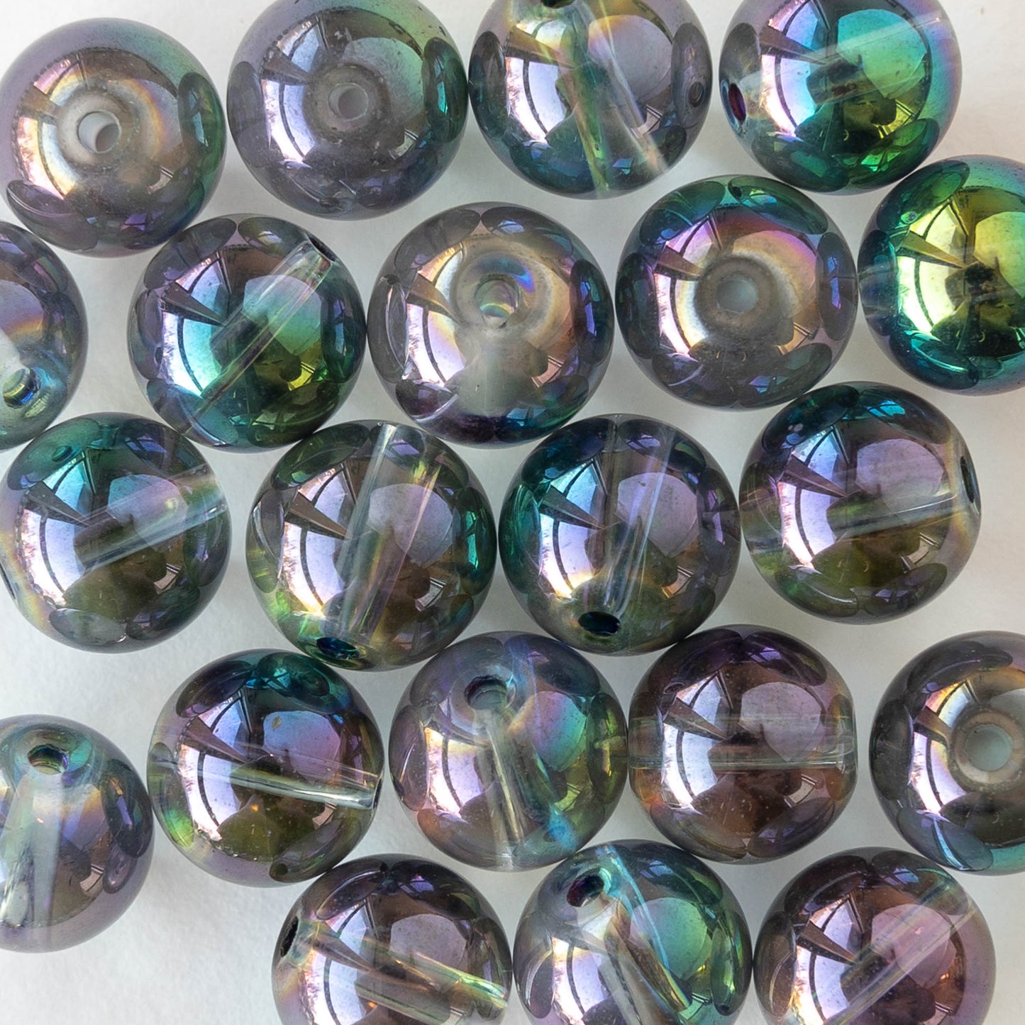 10mm Round Glass Beads - Rainbow Angel Aura - 20 beads