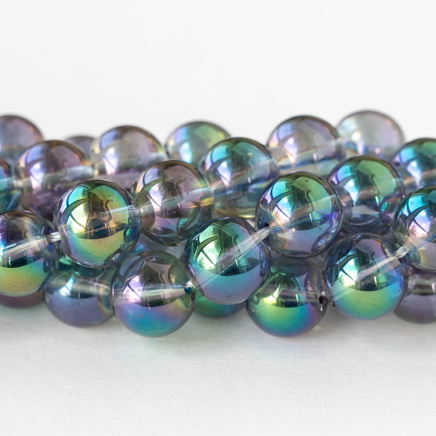 10mm Round Glass Beads - Rainbow Angel Aura - 20 beads