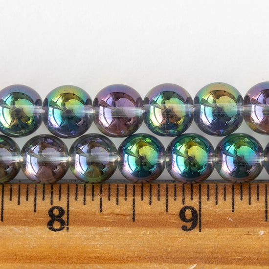 10mm Round Glass Beads - Rainbow Angel Aura - 20 beads