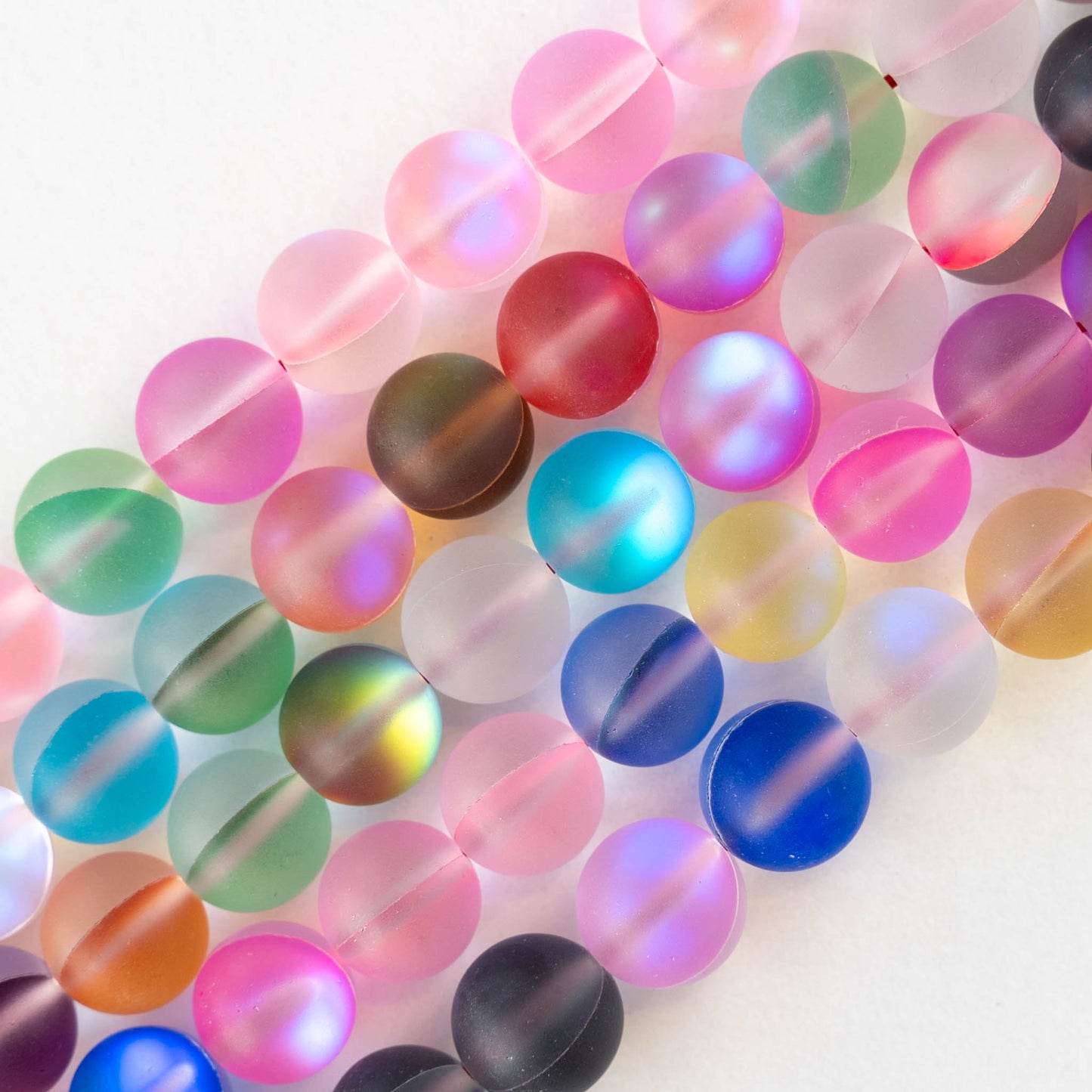 8mm, 10mm Round Glass Beads - Matte Aura Mix