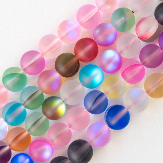 8mm, 10mm Round Glass Beads - Matte Aura Mix