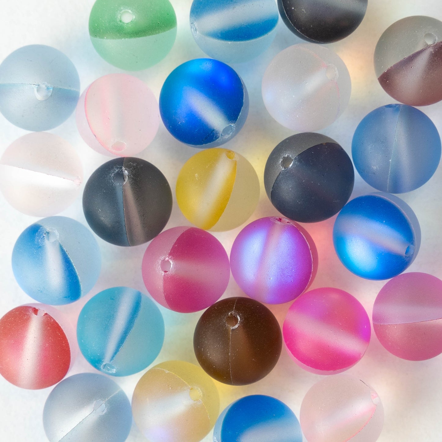 8mm, 10mm Round Glass Beads - Matte Aura Mix