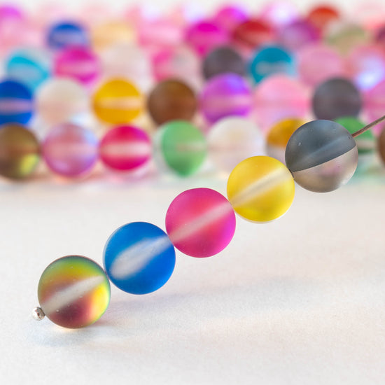 8mm, 10mm Round Glass Beads - Matte Aura Mix