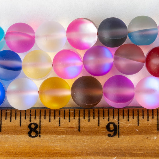 8mm, 10mm Round Glass Beads - Matte Aura Mix