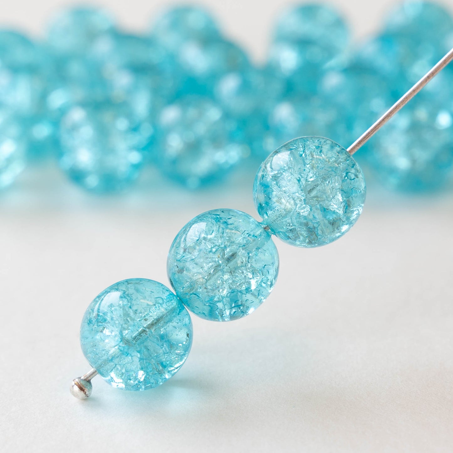 10mm Round Crackle Glass Beads - Light Aqua - 12 beads