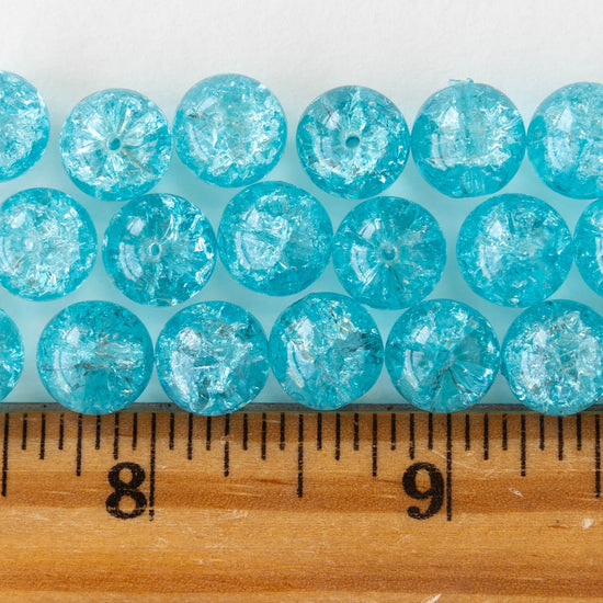 10mm Round Crackle Glass Beads - Light Aqua - 12 beads