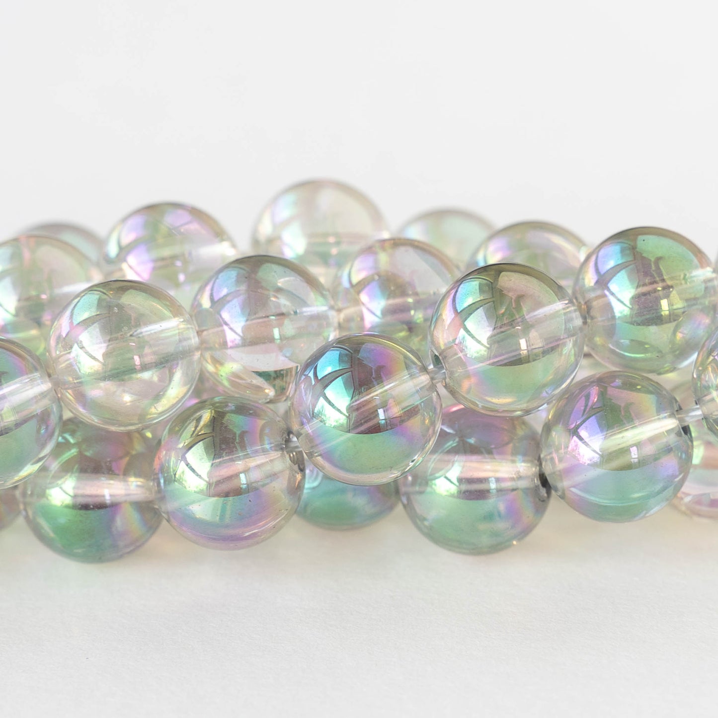 10mm Round Glass Beads - Crystal Aura - 20 beads