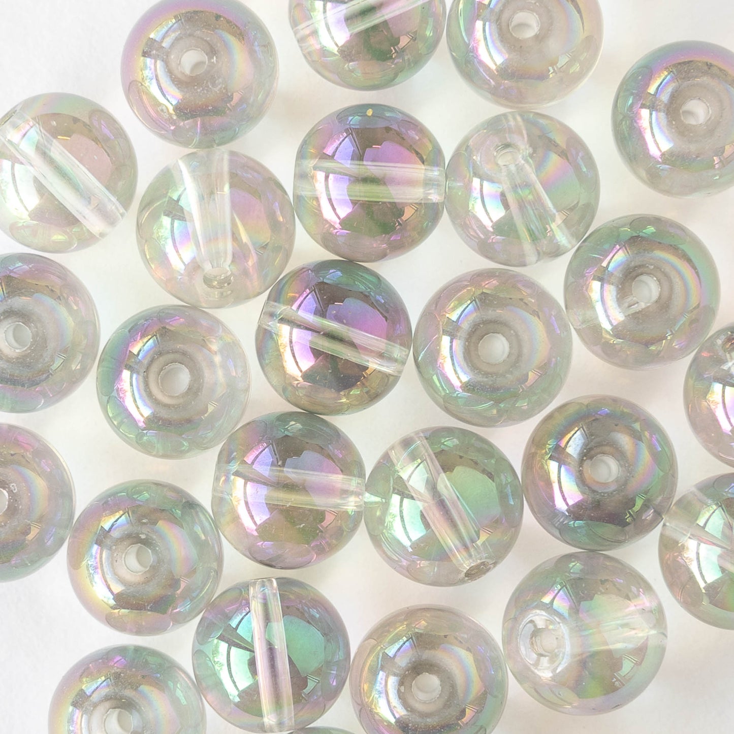 10mm Round Glass Beads - Crystal Aura - 20 beads