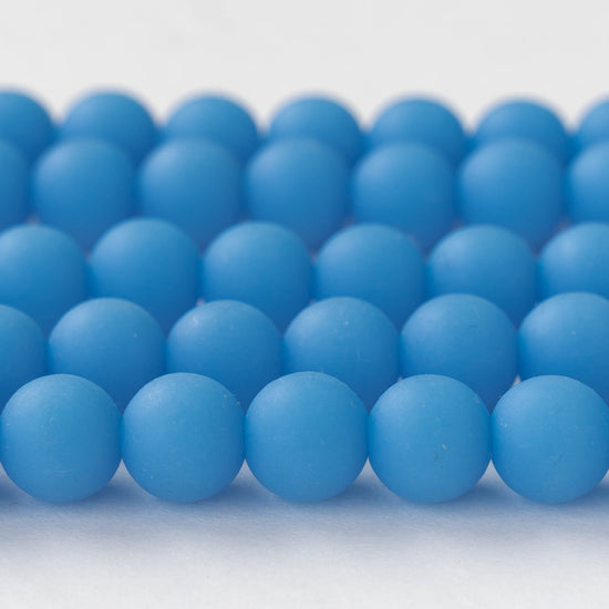 10mm Frosted Glass Rounds - Opaque Frosted Blue - 8 Inches