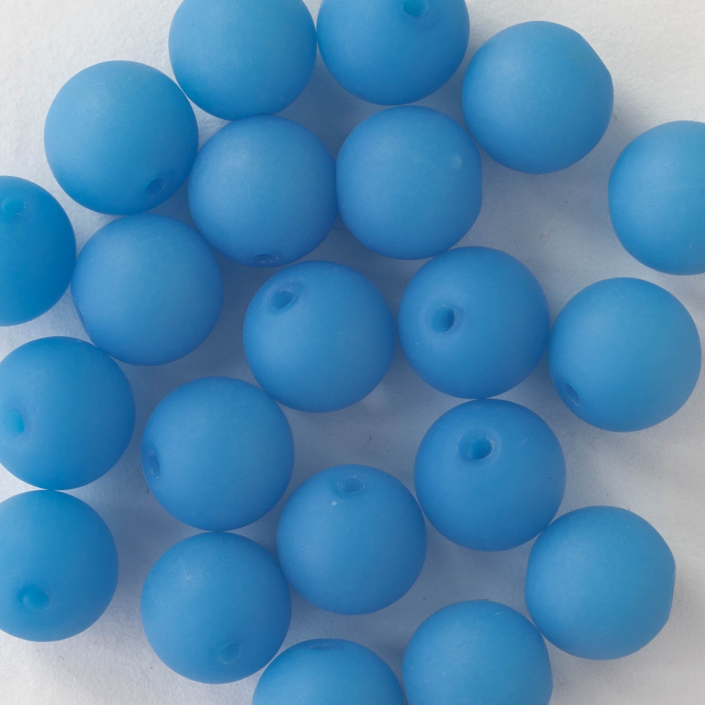 10mm Frosted Glass Rounds - Opaque Frosted Blue - 8 Inches
