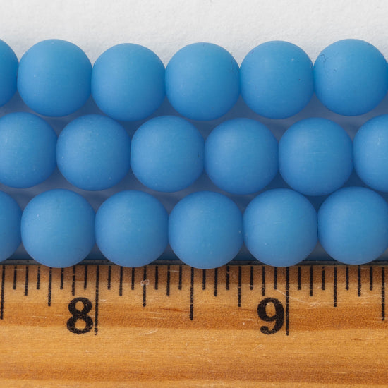 10mm Frosted Glass Rounds - Opaque Frosted Blue - 8 Inches