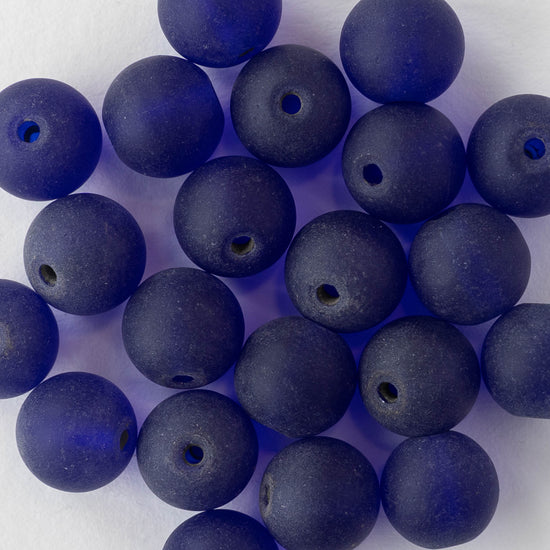 Load image into Gallery viewer, 12mm Frosted Glass Round Beads - Cobalt Blue - 12 or 36
